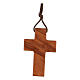 Brown rope necklace with 4 cm olivewood cross, blue fish s3