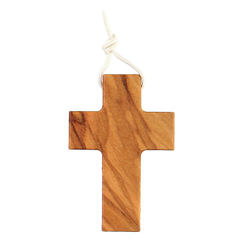 Cross with fish in olive wood 4 cm white rope 2