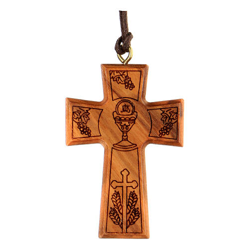 Assisi olivewood cross with Eucharist 5x3 cm 1