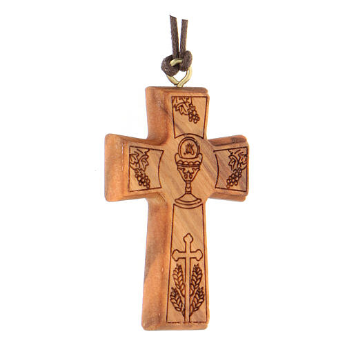 Croix évasée bois d'Assise avec Eucharistie 5x3 cm 2