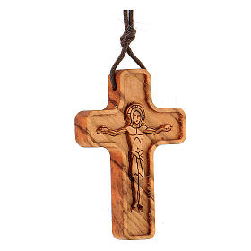 Kreuz aus Olivenbaumholz mit reliefartigem Christus, 5 x 3 cm
