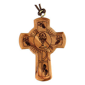 Assisi olivewood rounded cross with Eucharist 5x4 cm