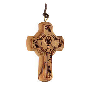 Assisi olivewood rounded cross with Eucharist 5x4 cm