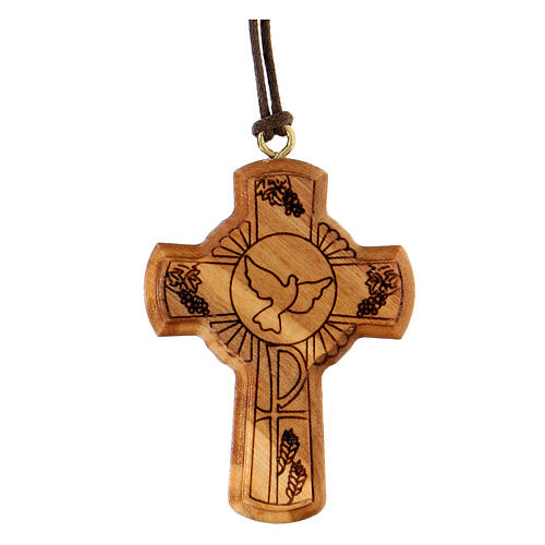 Cross of Bethlehem with dove, Assisi olivewood 1