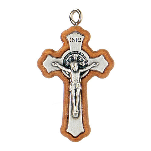 Croix trilobée Saint Benoît pendentif bois olivier 1