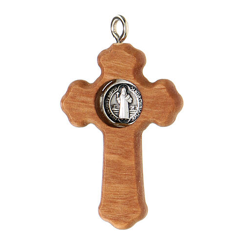 Croix trilobée Saint Benoît pendentif bois olivier 3