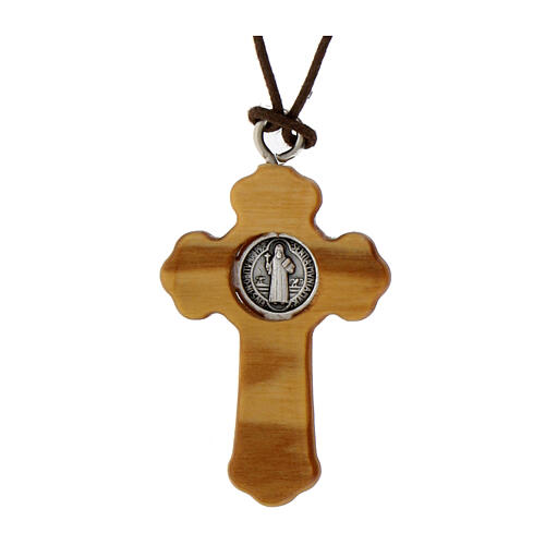 Croix trilobée Saint Benoît pendentif bois olivier 4