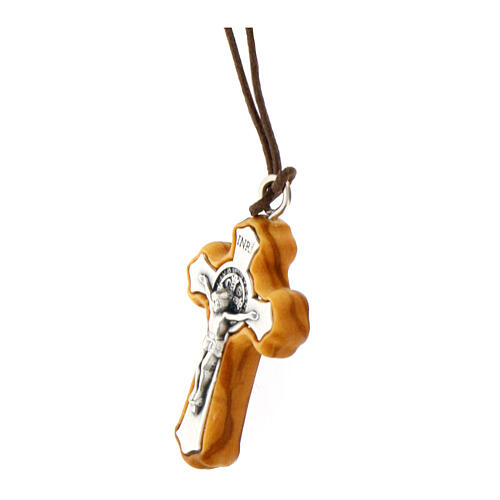 Saint Benedict cross pendant in olive wood 3