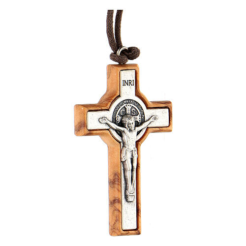 Assisi olivewood cross of Saint Benedict 5 cm 2