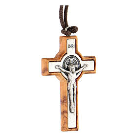 Croix Saint Benoît pendentif bois olivier