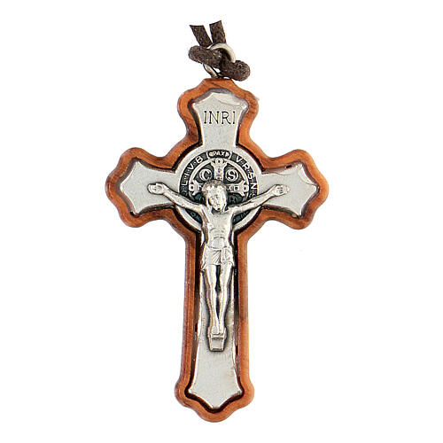 Kreuz-Anhänger von Sankt Benedikt aus Olivenbaumholz, 5 cm 1