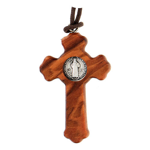 Olivewood pendant of Saint Benedict's cross 5 cm 2