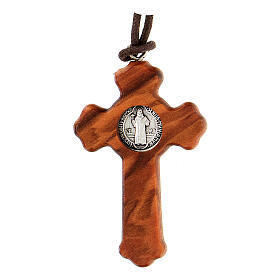 Pendentif croix Saint Benoît bois olivier 5 cm