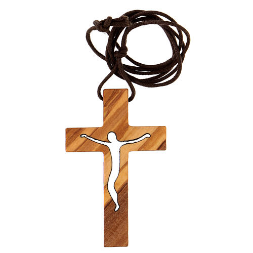 Cut-out cross-shaped pendant, Assisi olivewood, 7x5 cm 3