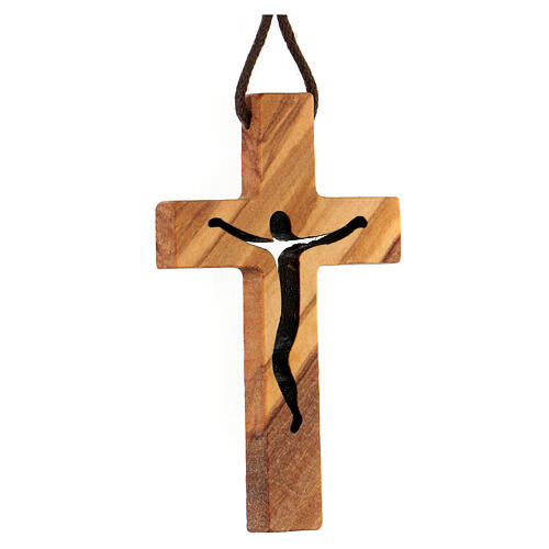 Colgante cruz perforada madera de Asís 7x5 cm 2