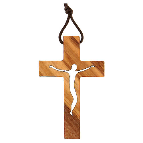 Pendentif croix ajourée bois d'Assise 7x5 cm 1