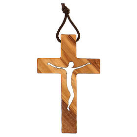 Pingente cruz perfurada madeira de oliveira de Assis 7x5 cm