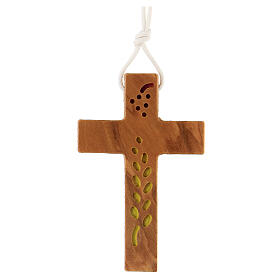 Kreuz aus Olivenbaumholz mit Ähre und Weintraube, 8 x 5 cm