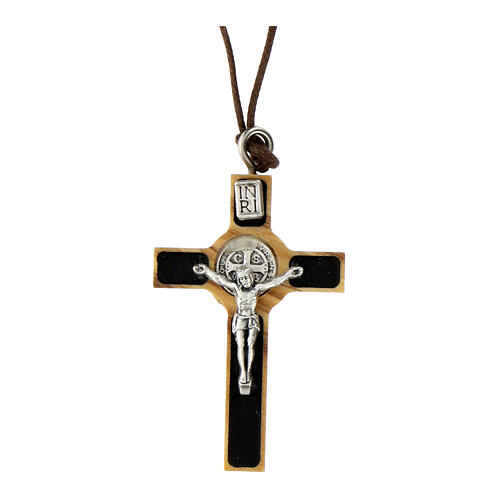 Kleines Kreuz von Sankt Benedikt aus Olivenbaumholz, 4 cm 1