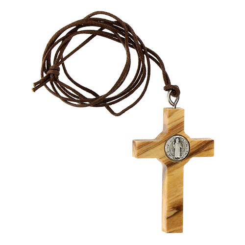 Kleines Kreuz von Sankt Benedikt aus Olivenbaumholz, 4 cm 3