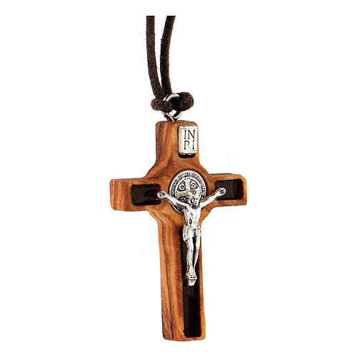 Olivewood cross of Saint Benedict 4x2 cm 2