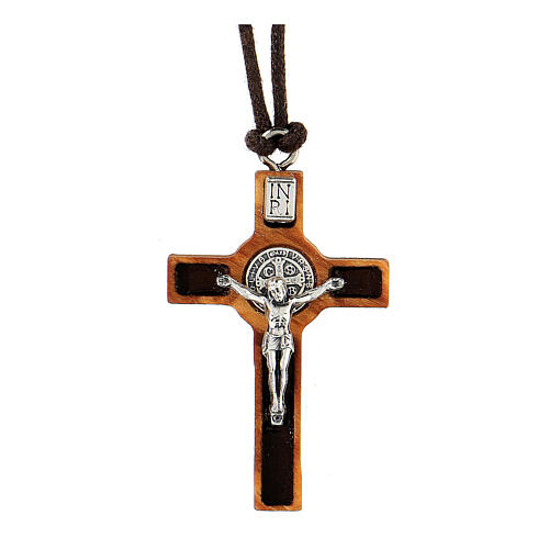 St Benedict cross pendant olive wood 4x2 cm 1