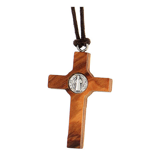 St Benedict cross pendant olive wood 4x2 cm 3