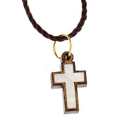Pendente croce legno Terrasanta con madreperla