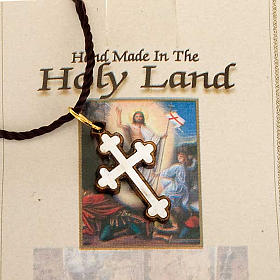 Colgante cruz trilobulada madera Tierra Santa con nácar