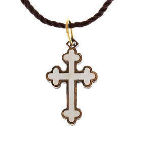 Cross pendant in wood from Assisi with outline body of Christ