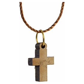 Pendentif croix bois Terre sainte et nacre bord vert