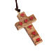 Cross pendant in olive wood with red hearts s1
