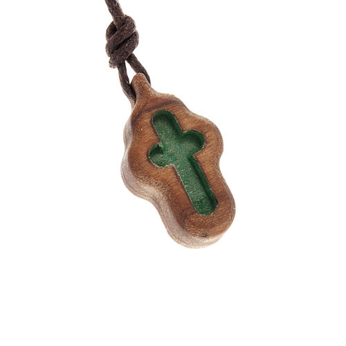 Cross pendant - green carved 1