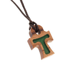 Tau cross pendant in green olive wood