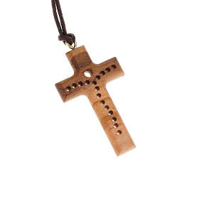 Cross pendant in olive wood and holes