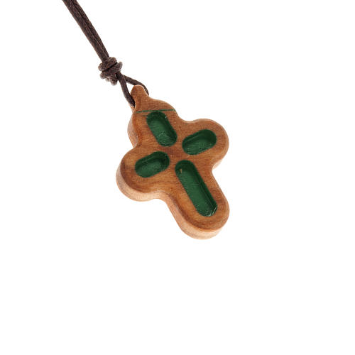 Cross pendant in olive wood - carved and rounded 1