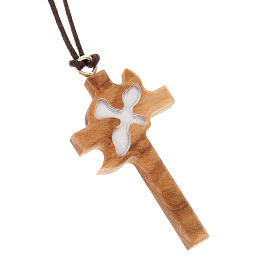 Cross, white dove in olive wood
