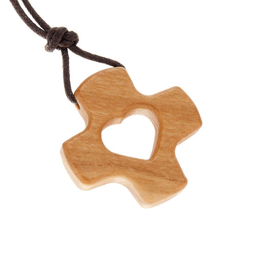 Perforated cross with heart in olive wood 1