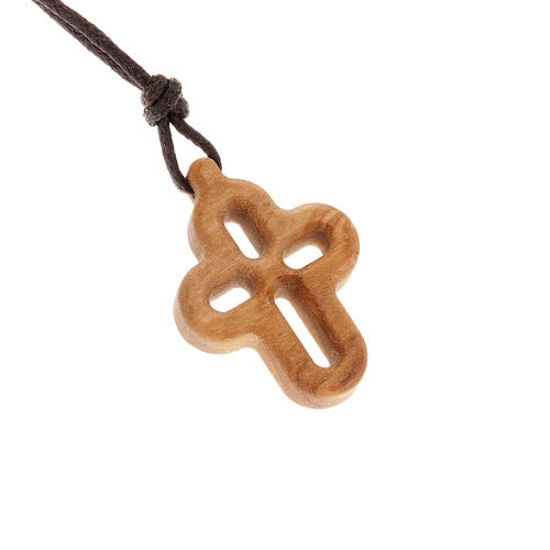 Pendant cross in olive wood with holes 1