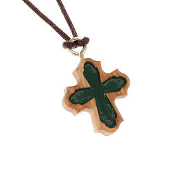 Gothic cross with engraving in olive wood, green