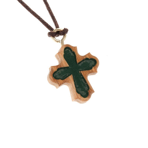 Gothic cross with engraving in olive wood, green 1