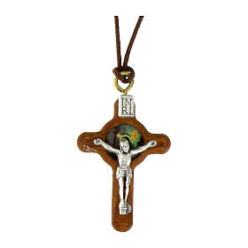 Cross pendant in olive wood with sacred images.