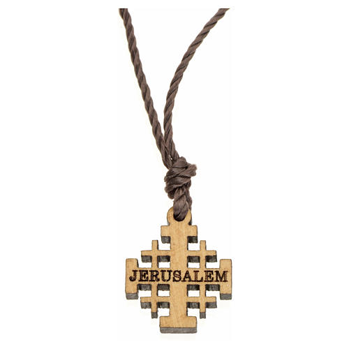 Pendentif croix de Jérusalem 2x2 bois d'olivier Terre Sainte 1