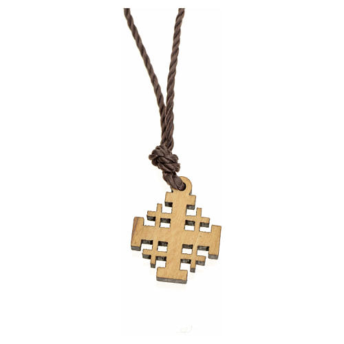 Pendentif croix de Jérusalem 2x2 bois d'olivier Terre Sainte 2