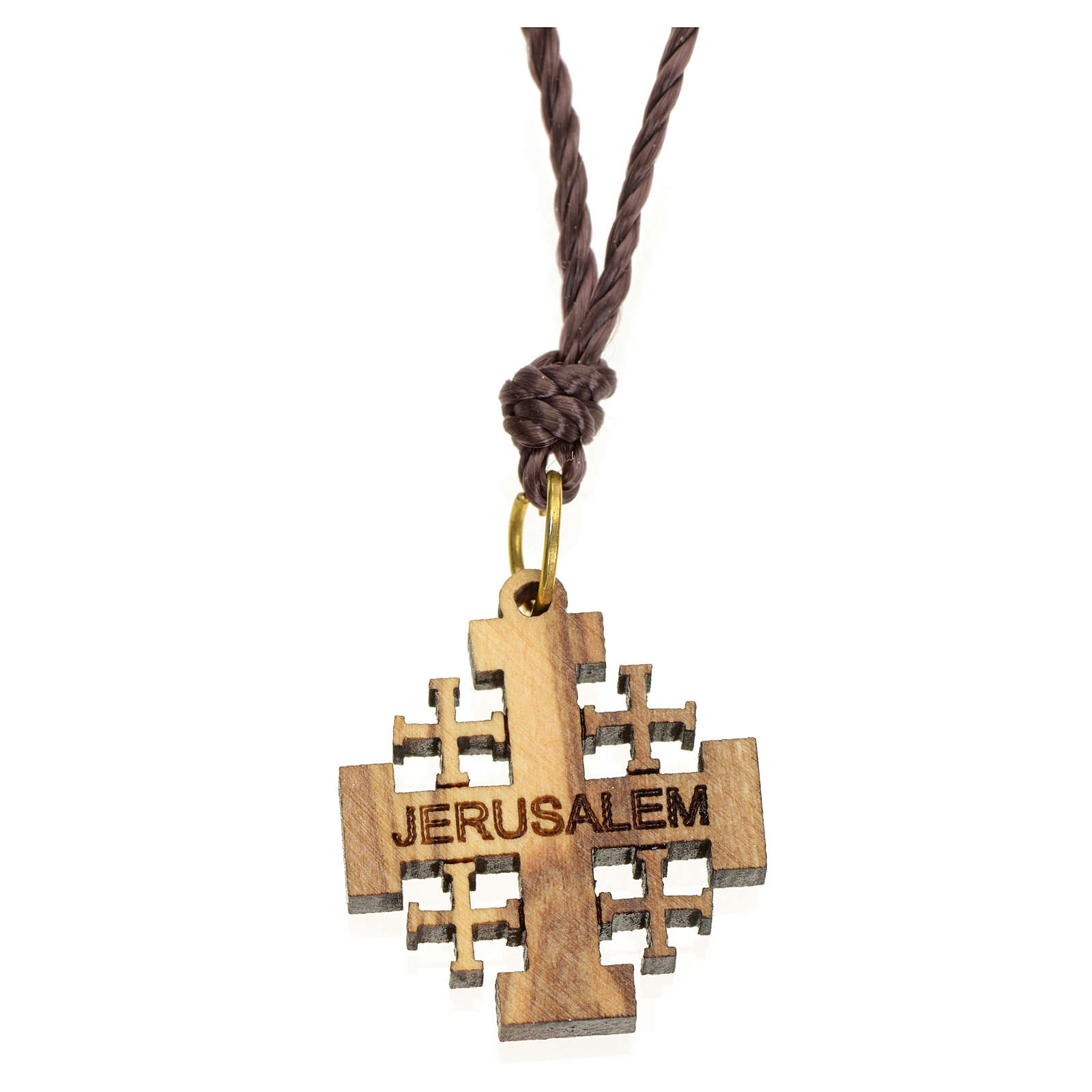 Jerusalem cross pendant in Holy Land olive wood online sales on