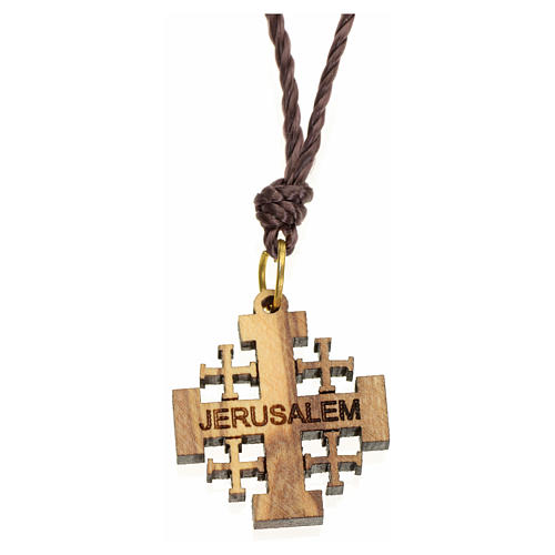 Pendentif croix de Jérusalem bois d'olivier Terre Sainte 1
