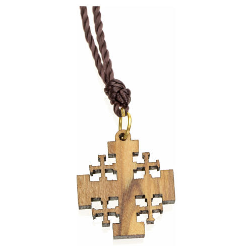 Pendentif croix de Jérusalem bois d'olivier Terre Sainte 2