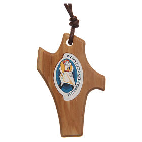 Pendenti croce legno: STOCK Pendente ulivo corda logo Giubileo Misericordia 4,5x3 cm