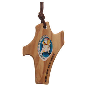 Pendenti croce legno: STOCK Pendente ulivo corda logo Giubileo Misericordia 4,5x3 cm