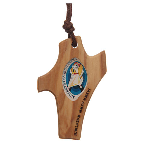 STOCK Jubilee of Mercy olive wood pendant with cord and logo 4,5x3 cm 2